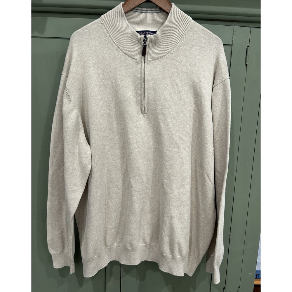 Roundtree Yorke Mens Cream 1/4‎ Zip Pullover Preppy Golf Academia Size 3X Tall